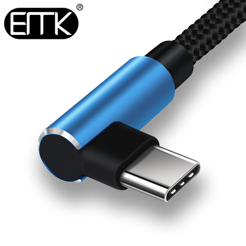 EMK USB tipo C Cable USB de 90 grados C cargador Cable 2A Datos rápidos Cable adaptador tipo-c Cable para Samsung S9 S8 Oneplus 3 2 USB-C ► Foto 1/6