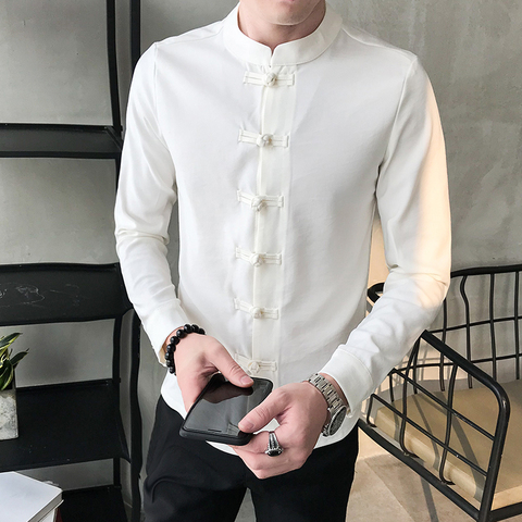Camisa de manga larga ajustada para hombre, ropa de estilo chino, ropa de oficina Social, Camisa con cuello mandarín, primavera 2022 ► Foto 1/5