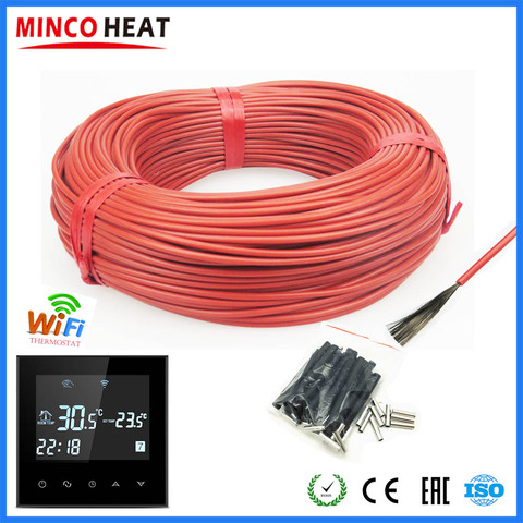 Sistema de calefacción por infrarrojos para suelo, Cable de calefacción de fibra de carbono con termostato, 220V, se puede elegir Wifi ► Foto 1/6