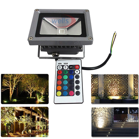 Foco LED de 10W para exteriores, impermeable IP65 Multicolor + mando a distancia IR de 24 teclas, CA 85-265V, blanco cálido, rojo, verde, azul, RGB ► Foto 1/6