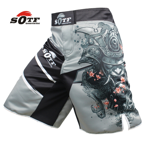 AL LIBRO de los hombres guerrero Japonés gris deportes de fitness pantalones ángulo Tiger Muay Thai pantalones cortos de boxeo mma kickboxing boxeo pretoriana ► Foto 1/6