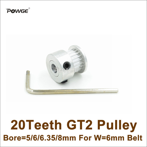 Powge 1 unids 20 dientes 2gt polea de sincronización diámetro = 5/6/6.35/8mm Anchura = 6mm 2gt correa de sincronización 3D Partes de impresora 20 t 20 dientes GT2 polea ► Foto 1/6
