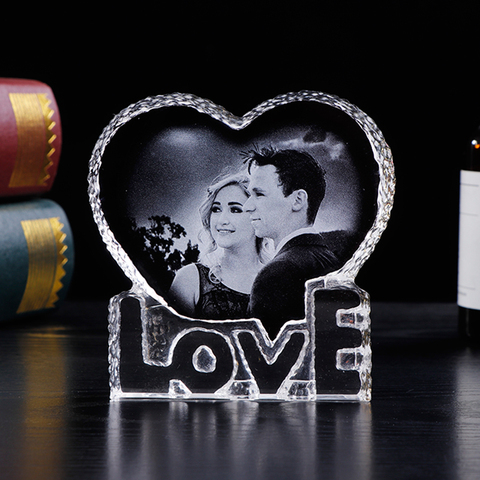 Marco de fotos de cristal personalizado, romántico, corazón de amor, láser, imagen grabada, álbum de foto de boda, regalo de recuerdo personalizado ► Foto 1/6