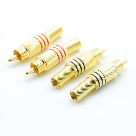 Conector macho de Audio de conector RCA chapado en oro, Protector de Cable de resorte de Metal, rojo y negro, 4 Uds./2 pares ► Foto 1/3