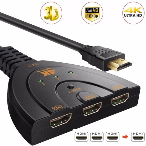 BESIUNI 4K * 2K 3D Mini 3 puertos HDMI interruptor 1.4b 4K HDMI divisor 1080P 3 en 1 puerto de salida Hub para DVD HDTV Xbox PS3 PS4 ► Foto 1/6