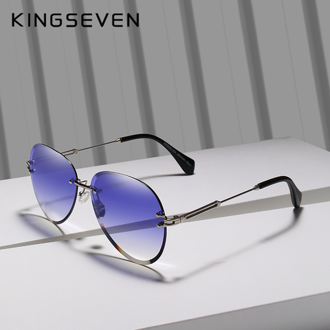 KINGSEVEN-gafas de sol de diseño Retro para mujer, lentes de piloto sin montura con gradiente colorido, protección UV400, Oculo N802 ► Foto 1/1