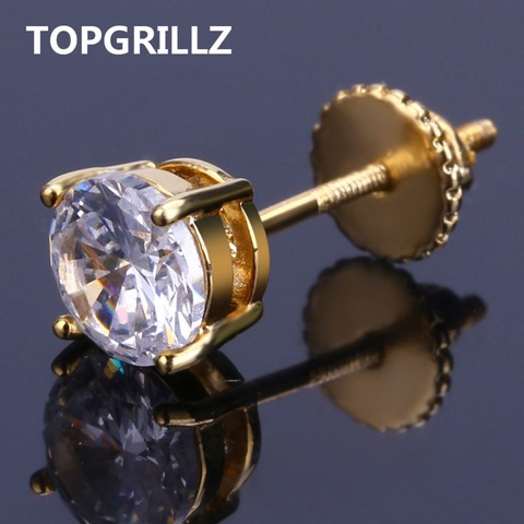 TOPGRILLZ-pendientes redondos de circonia cúbica para mujer, de 6mm, de Color dorado/plateado, con cierre de tuerca, estilo Hip Hop ► Foto 1/6