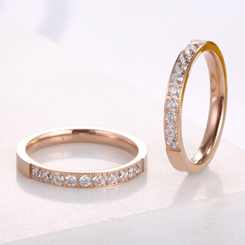 KNOCK-anillos de circonia AAA para mujer y hombre, de alta calidad, color oro rosa, acero inoxidable, regalo de San Valentín, joyería no decolorada ► Foto 1/4