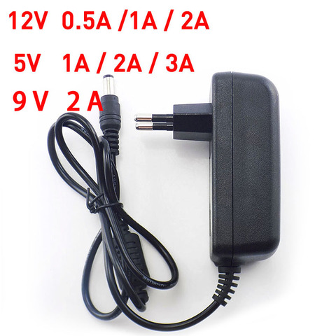 Adaptador de corriente CA a CC 240 V 100 adaptador de cargador de alimentación 5 V 12 V 9 V 1A 2A 3A 0.5A enchufe UE de EE. UU. 2,5mm x 5,5mm para lámpara de tira LED CCTV ► Foto 1/6