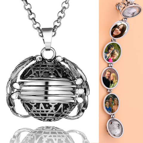 Colgante de Metal antiguo con foto de memoria para mujer, medallón con alas de Ángel de cuatro colores, collar, accesorios románticos para mujer ► Foto 1/6