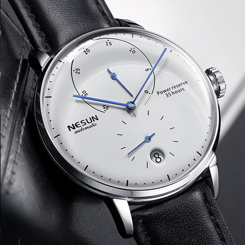 Nuevos relojes para hombre Nesun, marca de lujo, reloj mecánico automático de cuero zafiro, resistente al agua, reloj Masculi Energy Display N9603 ► Foto 1/6