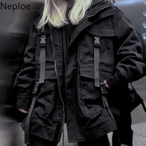 Neploe ropa de calle coreana Harajuku negro Denim chaqueta bolsillos mujeres Jeans chaquetas suelto BF Vintage abrigos Casual 39106 ► Foto 1/6