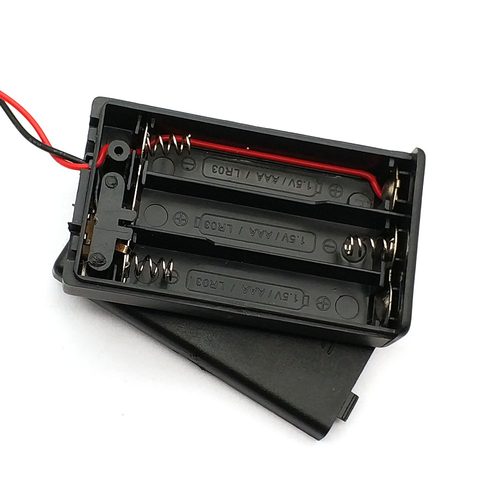 3 x caja de almacenamiento de batería AAA soporte de caja de plástico con interruptor de encendido/apagado y cables de cable para 3 piezas AAA baterías negro Whol ► Foto 1/4