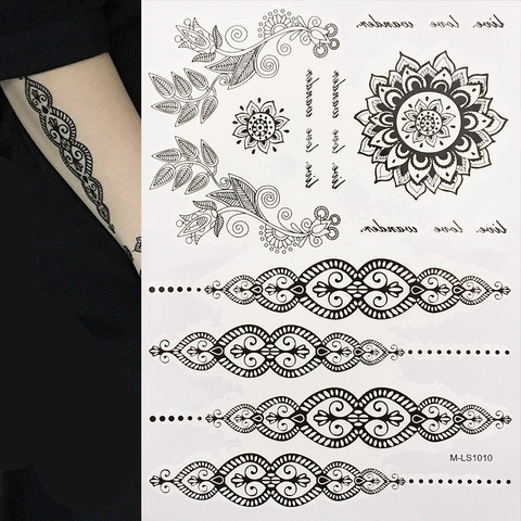 Tatuajes de Henna negros temporales para mujer, pegatinas de tatuaje para cuerpo, resistentes al agua ► Foto 1/3