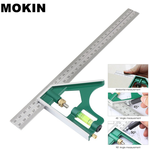 MOKIN-ángulo de 12 pulgadas, combinación de regla escuadra, 45/90 grados con nivel de burbuja para herramientas de medición de calibre educativo machinista ► Foto 1/6