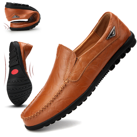 Zapatos de cuero genuinos de los hombres ocasionales de la marca de lujo para hombre mocasines transpirables Slip negro zapatos de conducción zapatos de talla grande 37-47 ► Foto 1/6