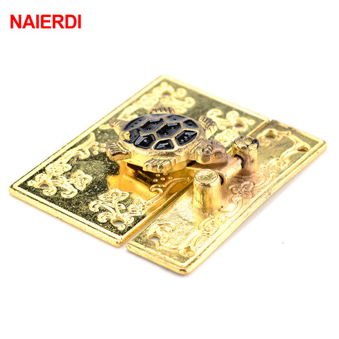 NAIERDI-cerrojo dorado con forma de tortuga y caja de madera, cierre para joyería decorativa, para el pecho, caja de vino, con palanca, pestillo rectangular, 55x46mm ► Foto 1/6