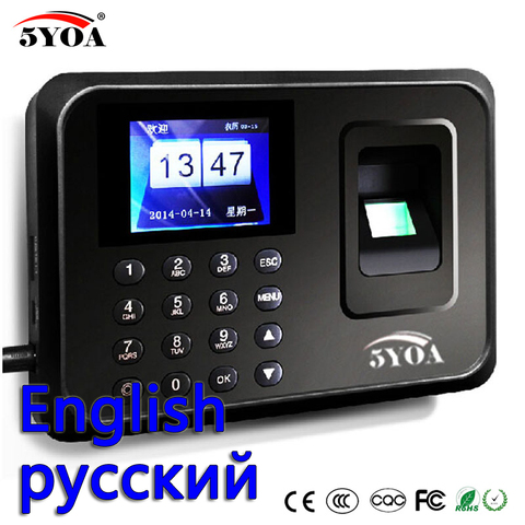 5YOA sistema biométrico de asistencia USB lector de huellas dactilares reloj de tiempo máquina de Control de empleados dispositivo electrónico ruso inglés ► Foto 1/6