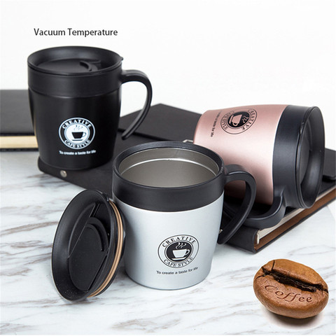 Taza de café con mango de acero inoxidable para hombre y mujer, termo, tazas aisladas, botella de agua, taza térmica portátil, 330ML ► Foto 1/1