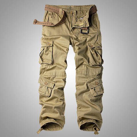 Pantalones de carga militares de algodón para hombre, 8 bolsillos Casual trabajo combate Pantalones Hombre militar ejército camuflaje Cargo pantalones más tamaño 40 42 44 ► Foto 1/6