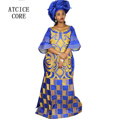 Vestidos africanos para mujer, diseño de moda, nuevo bazin africano con diseño bordado, Vestido largo con bufanda, dos Uds., conjunto A023 # ► Foto 1/6
