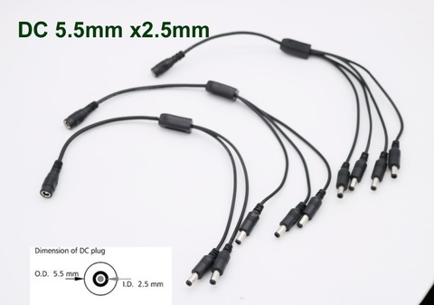 Cable adaptador para cámara de videovigilancia, divisor de corriente de 1 hembra a 2 / 3 / 4 macho, 5,5mm x 2,5mm, 1 unidad ► Foto 1/1