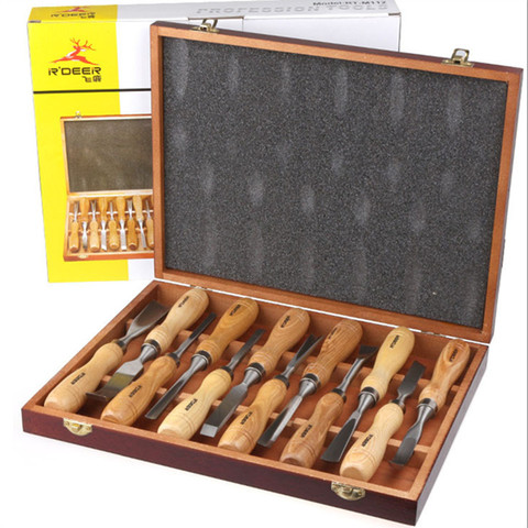 RDEER 12 Uds juego de tallado de madera herramientas de trabajo de madera Kit de cincel cuchillo para grabado en caja cincel ferramentas marcenaria ► Foto 1/5