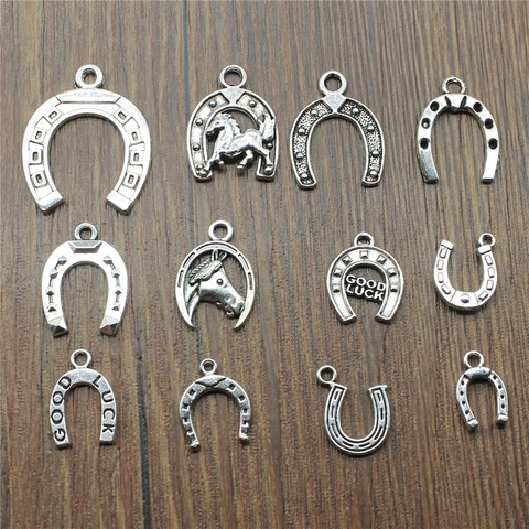 20 Uds herradura colgante de plata antiguo de encantos colgantes, caballo de colores zapato encantos de la joyería de DIY herradura de la suerte encantos para pulsera ► Foto 1/2