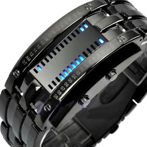 Reloj de pulsera de acero inoxidable para hombre y mujer, reloj de pulsera con fecha LED, binario, marca Popular, 2022 ► Foto 1/6