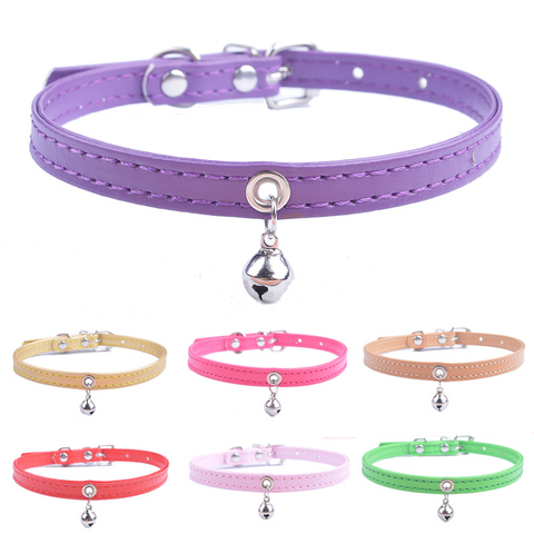 collar perro pequeño Cachorro para perros pequeños ajustable Pet collares con campana para pequeños gatos tamaño XXS XS S negro púrpura blanco rosa ► Foto 1/6