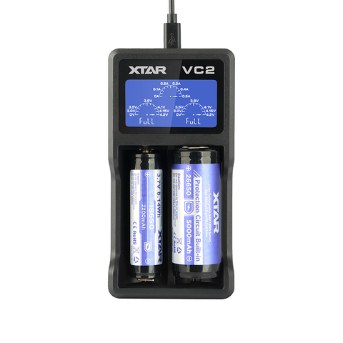 XTAR-cargador VC2 para 10440/16340/14500/14650/17670/18350/18490/18500/18650/18700/26650/ 22650/ 20700/21700, carga de batería ► Foto 1/5