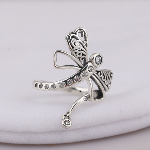 Genuino 925 plata esterlina de ensueño anillo libélula CZ Compatible para las mujeres regalo de compromiso de boda de Europa de ► Foto 1/3