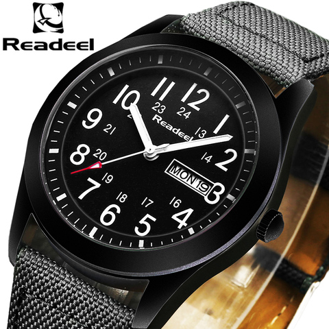 Readeel-Relojes de pulsera de cuarzo para hombre, de marca de lujo, con fecha, semana, deporte, militar, informal, de lona, gran oferta ► Foto 1/6