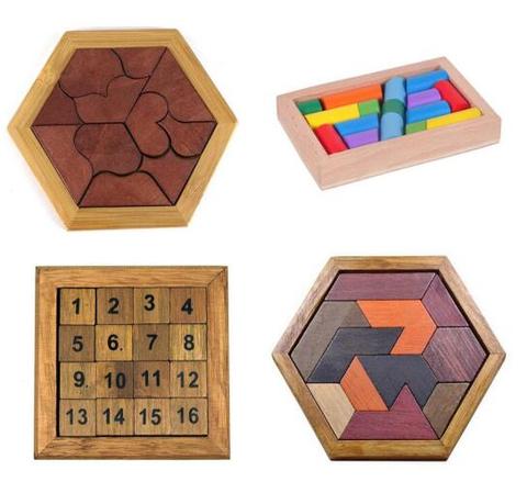 Rompecabezas de madera para niños, juegos de rompecabezas de juguete Tangram para matemáticas educativas para niños y adultos ► Foto 1/6