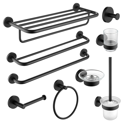 Toallero negro de acero inoxidable mate para baño, soporte para cepillo de inodoro, Portarrollos de papel, accesorios de baño ► Foto 1/6