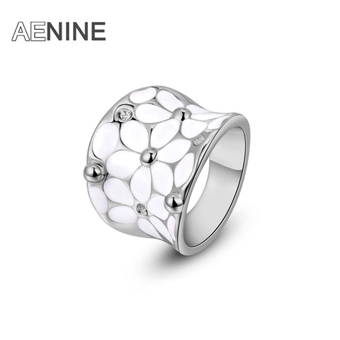 AENINE-Anillo de flor blanca y cristal austriaco para mujer, joyería de color oro blanco para Navidad, anneau, Anillo L2010422325 ► Foto 1/4
