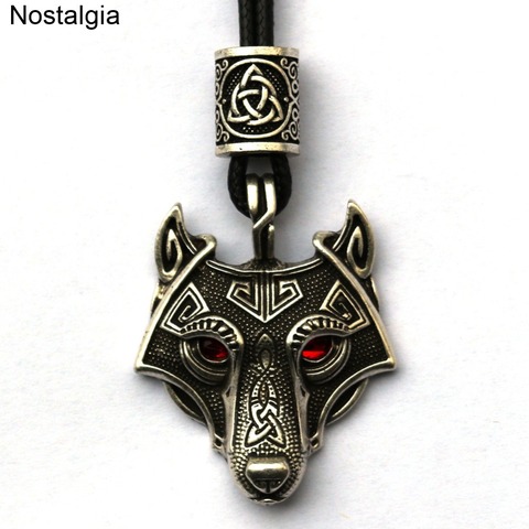 Colgante de amuleto de Lobo con ojos verdes, negros, rojos, nórdicos, Vegvisir Valknut, collar vikingo de la Trinidad, joyería de Talismán Wicca para hombre y mujer ► Foto 1/6