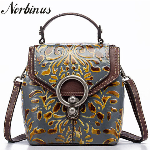 Norbinus-mochila Vintage de piel auténtica para mujer, bolso de día pequeño con relieve de diseñador de lujo, bolsos de hombro tipo bandolera ► Foto 1/6