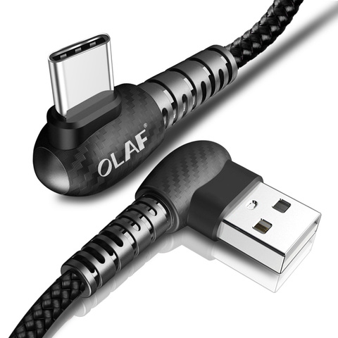 OLAF-Cable USB tipo C para móvil, Cable de carga rápida de 90 grados, 2A, para Samsung S8, S9 Plus, Note 8, 9, Huawei P9, P10, P20, Xiaomi 5 y 6 ► Foto 1/6