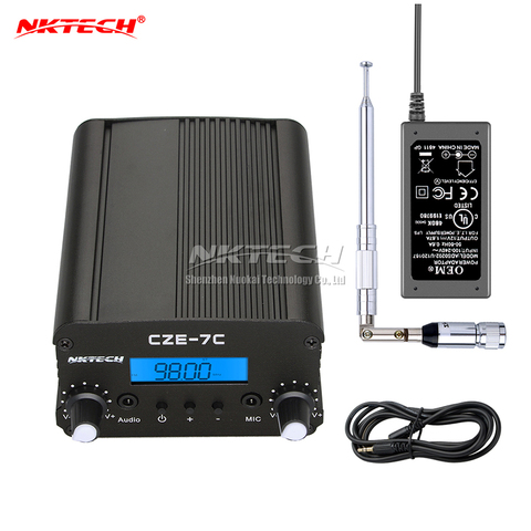 NKTECH CEZ-7C 1W/7W 76~108Mhz Backlight LCDStereo PLL FM Transmitter Radio Broadcast Station + AC Adapter + Antenna + AudioCable ► Foto 1/6