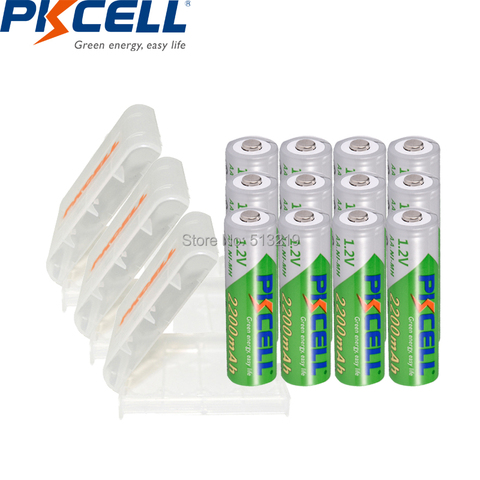 12 Uds PKCELL AA 2200mah 1,2 v batería recargable NIMH pilas aa LSD batería recargable y 3 uds AA/AAA titular de la batería/caso ► Foto 1/6