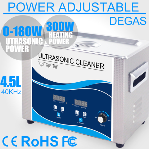 4.5L limpiador ultrasónico hogar 180 W potencia ajustable Degas calentador ultrasonido baño eliminar aceite de mancha lente de laboratorio Dental cadenas PCB ► Foto 1/1