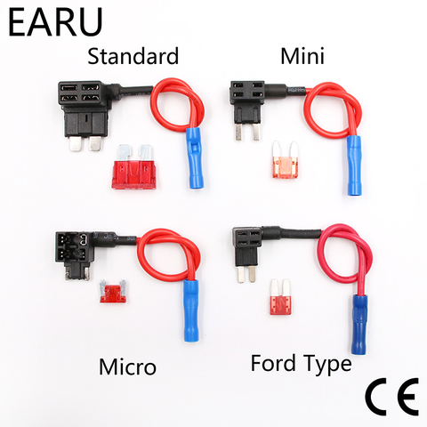 Soporte de fusible de 12V adaptador de grifo de circuito a, fusible automático de cuchilla APM de Ford ATM estándar Micro Mini con fusible cuchilla para coche de 10A con soporte ► Foto 1/6