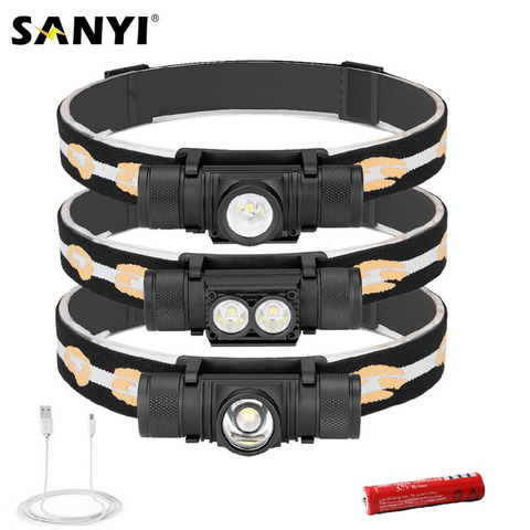 Sanyi D25 XM-L2 Mini LED faro 6-modo de carga USB 18650 linterna Camping caza Frontal cabeza linterna antorcha lámpara ► Foto 1/6