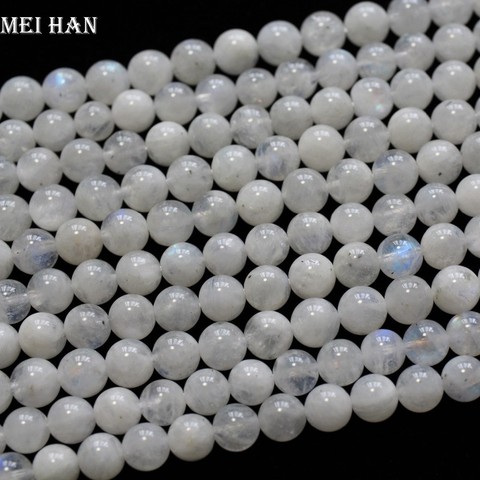 Meihan-abalorios redondos de piedra lunar de arcoíris, A + 6mm +-0,2, lisos, para hacer joyería, venta al por mayor, 2 hebras/juego ► Foto 1/2