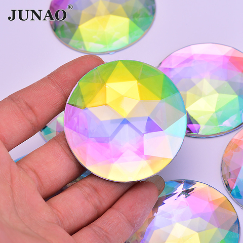 JUNAO 20 piezas 52mm gran AB con forma redonda con diamantes de cristal grande Strass diamante parte trasera plana de acrílico gemas no coser piedras de cristal DIY manualidades ► Foto 1/6