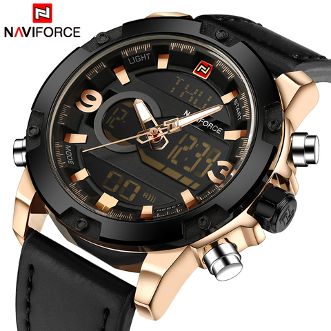 NAVIFORCE de la marca de lujo de los hombres analógico Digital deportes de cuero relojes hombres reloj militar ejército hombre reloj de cuarzo reloj Masculino ► Foto 1/6