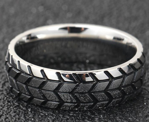 6MM de plata de oro de acero inoxidable de Color anillo fresco neumático de la motocicleta anillos para los hombres Hip Hop Punk geométrico rayas anillo boda banda ► Foto 1/4