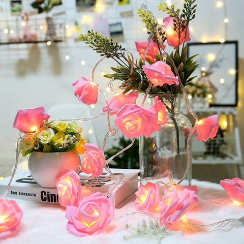 Tira de luces festivas de Navidad, rosa, rosa, 10/20/40 LED, funciona con batería, decoración para fiesta de boda, San Valentín ► Foto 1/6