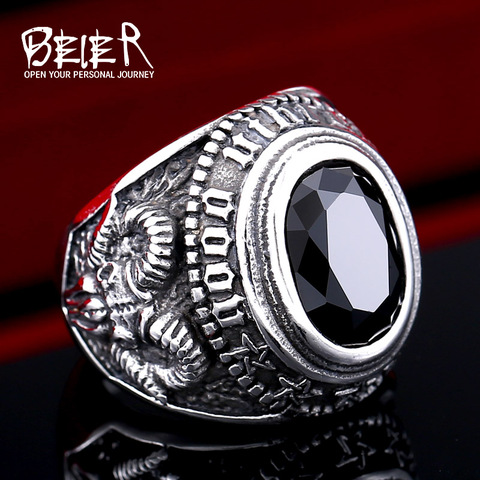 BEIER Acero inoxidable fresco único anillo de piedra negra titanio acero Retro antiguo Totem joyería para hombre precio de fábrica venta BR8-334 ► Foto 1/5